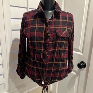 Tie-Front Plaid Button-Up Shirt